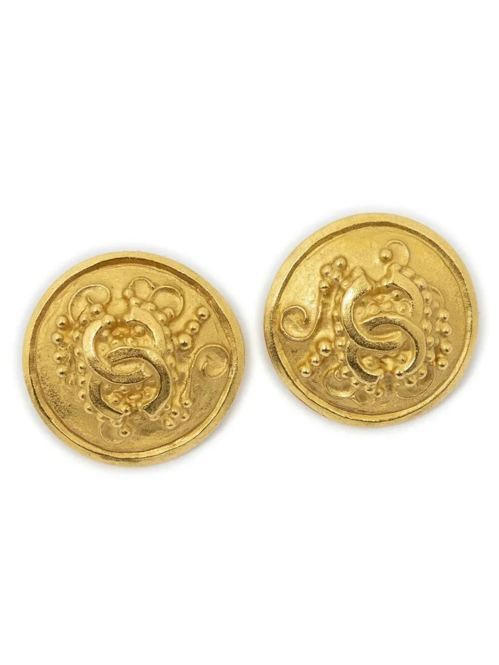 Chanel CC Logo Round Clip Type Earrings Gold Plated